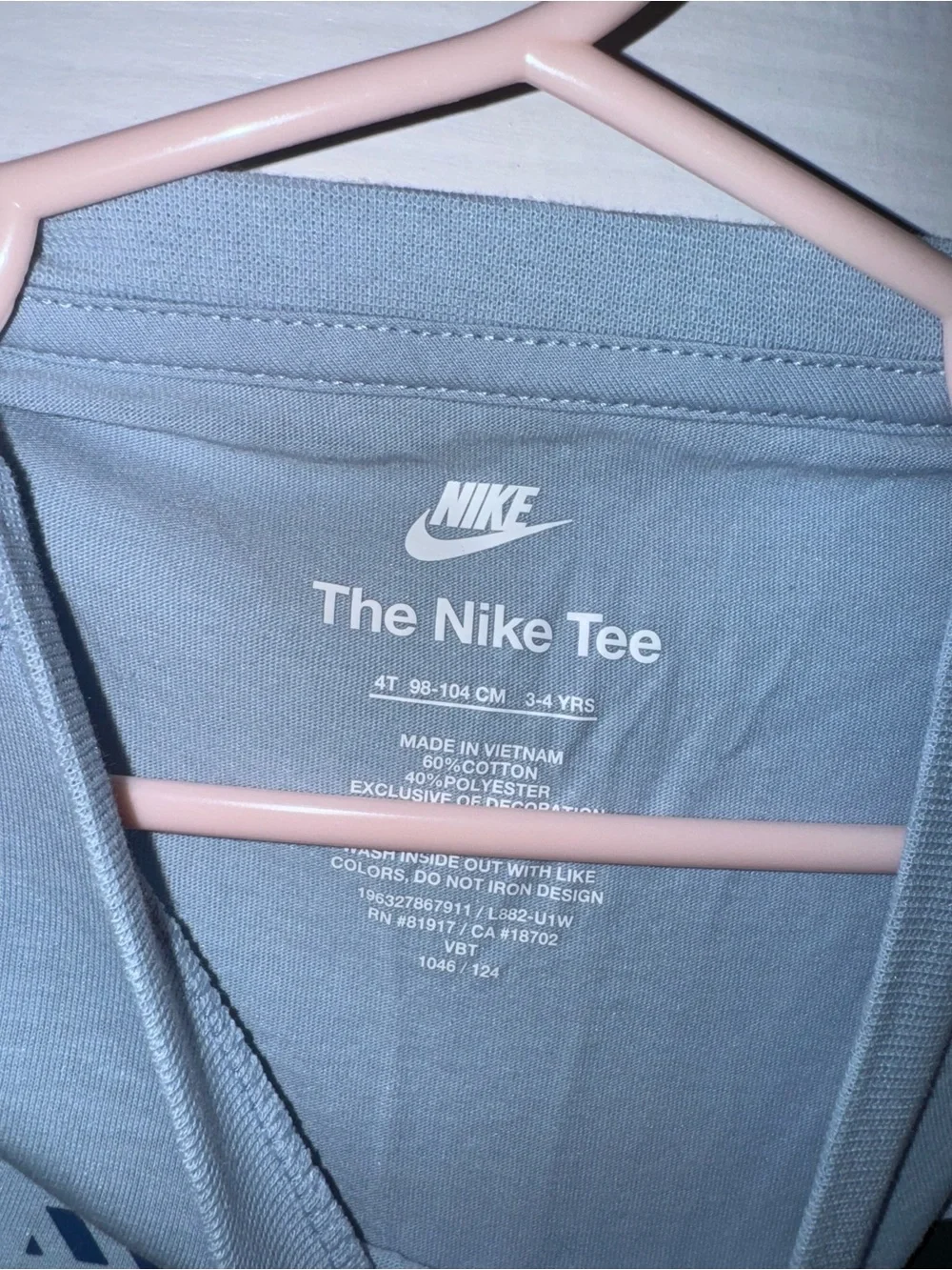 Nike Boys Light Blue Logo T-Shirt Size 4 Short Sleeve Swoosh Tee